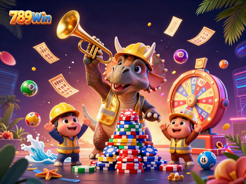 Experience the excitement of 789Win casino with a vibrant celebration of gaming elements.