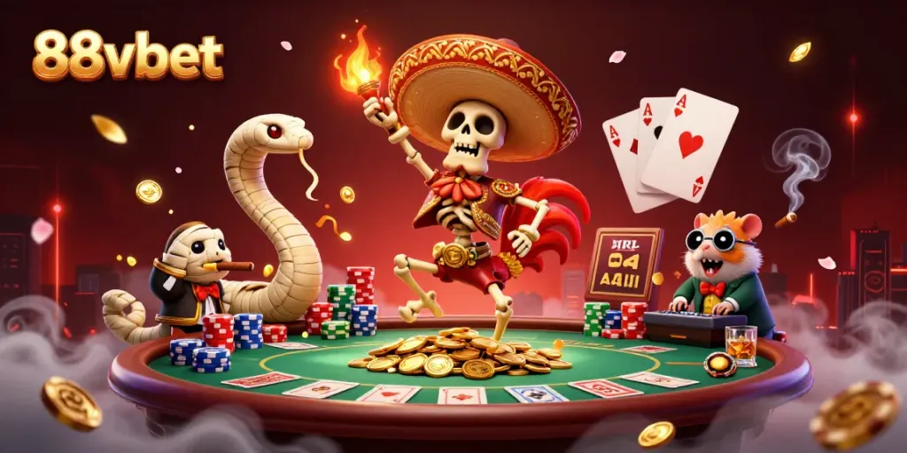 Experience the thrill of 88vbet with a vibrant 3D illustration featuring a mariachi rooster and gaming elements.