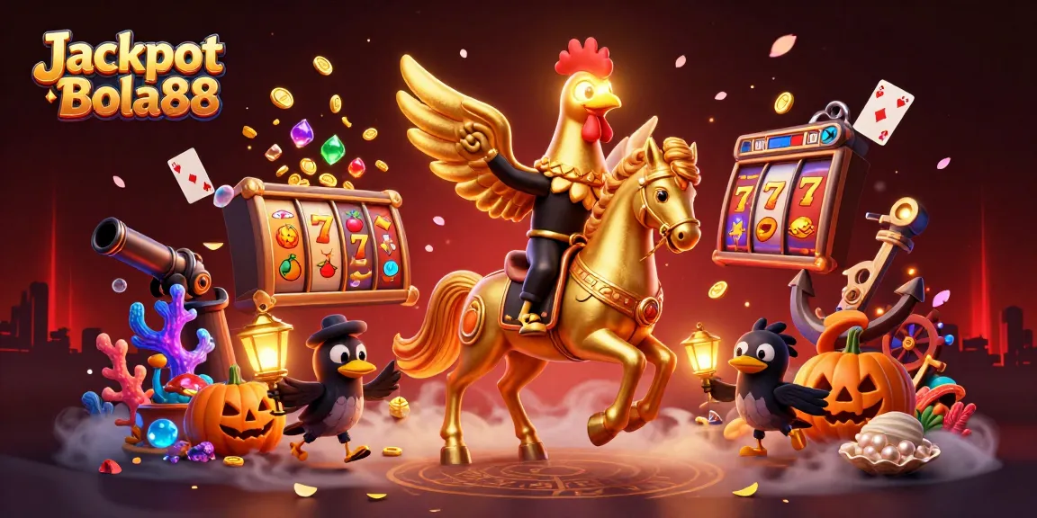 Win big with Jackpot Bola88 in this vibrant 3D casino scene bursting with energy.