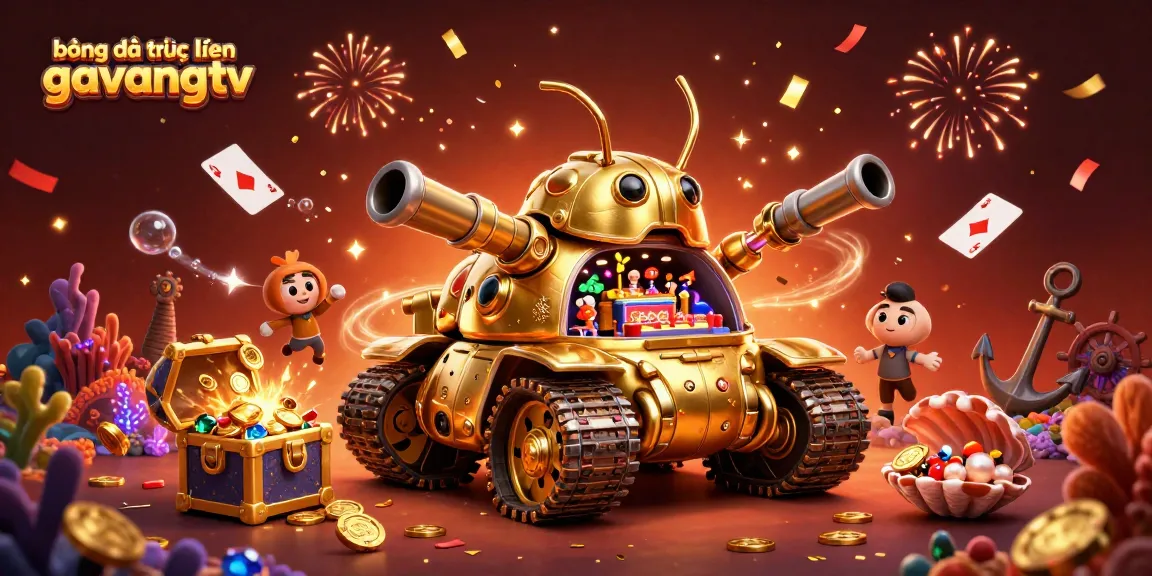 bóng đá trực tuyến gavangtv illustrates vibrant casinos with confetti, gold treasures, and floating cards.