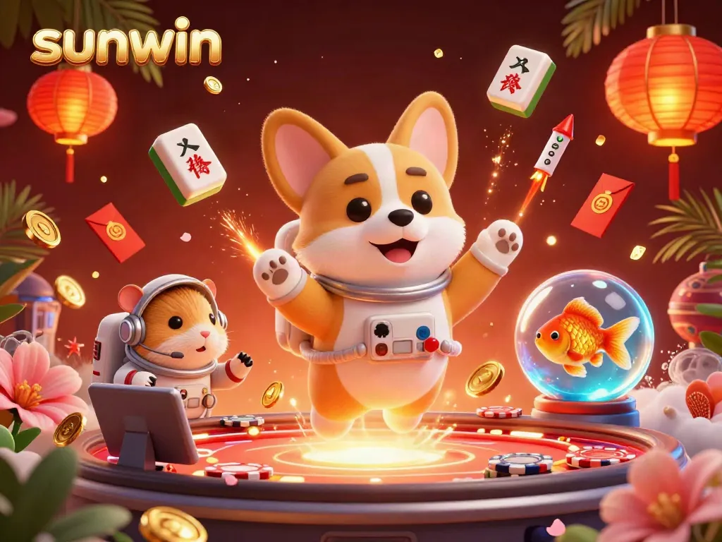 Win big with sunwin in this vibrant 3D casino scene showcasing quirky characters and immersive gameplay.