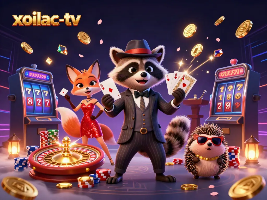 Watch the exciting gambling scene featuring xoilac-tv with characters enjoying a lively casino atmosphere.
