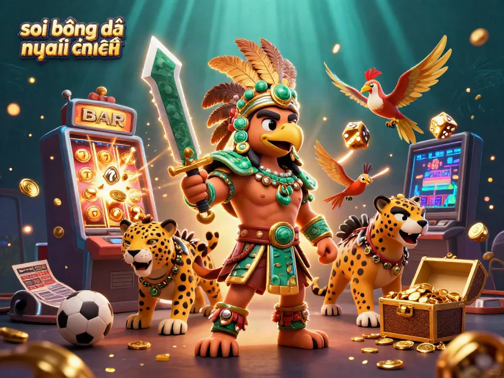 Engaging illustration of soi kèo bóng đá mới nhất with Aztec warriors and dynamic sports betting elements.