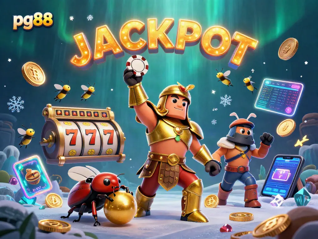 Win big with pg88 casino featuring 3D cartoon beetles celebrating a jackpot!