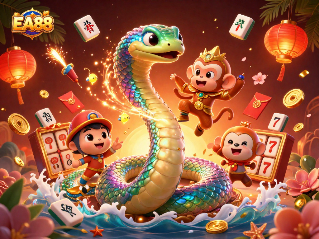 Join the thrill at EA88 as the colorful serpent and monkey king dance above vibrant slots.