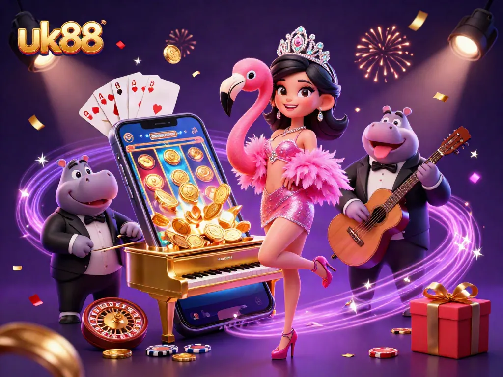 Experience the thrilling world of uk88 with a vibrant casino scene featuring dynamic characters.