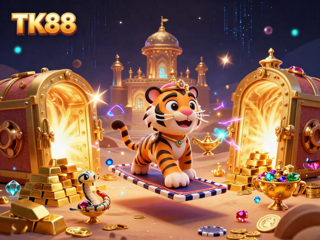 Experience thrilling games at TK88 with vibrant casino visuals of treasure and adventure.