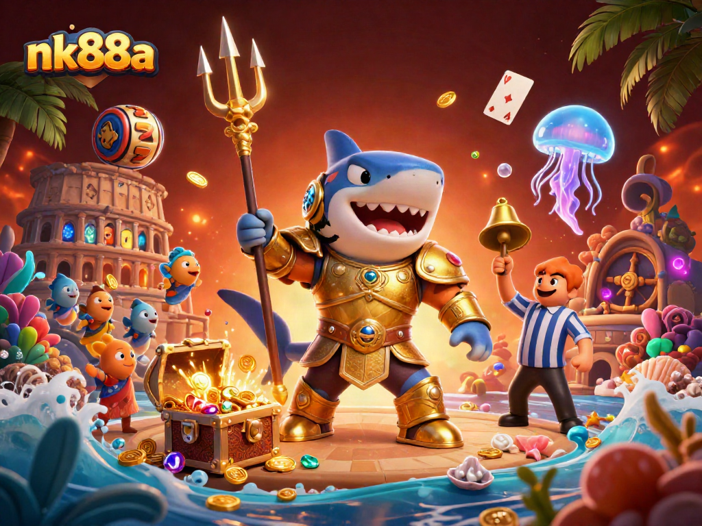 Experience thrilling gameplay at nk88a with a captivating casino adventure featuring a shark gladiator.