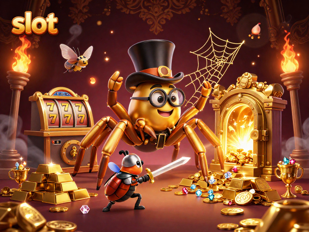 Engage with exciting slot adventures as a giant golden tarantula entangles casino reels.