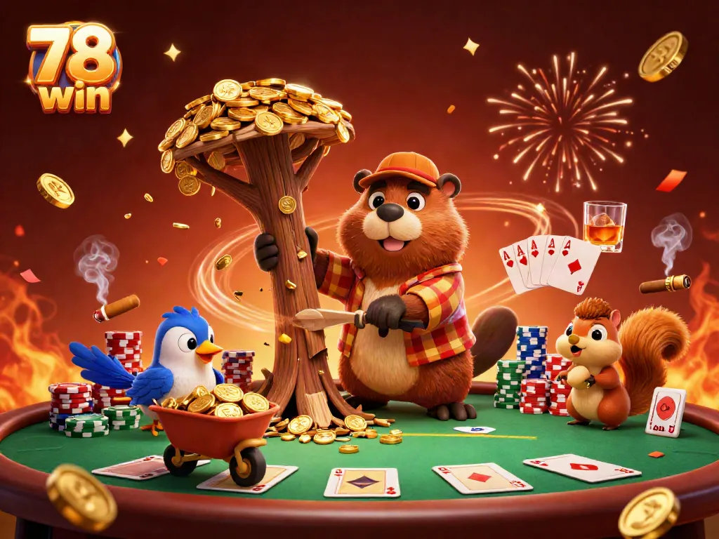 Play exciting games with 78 win while enjoying vibrant casino elements and animated characters.