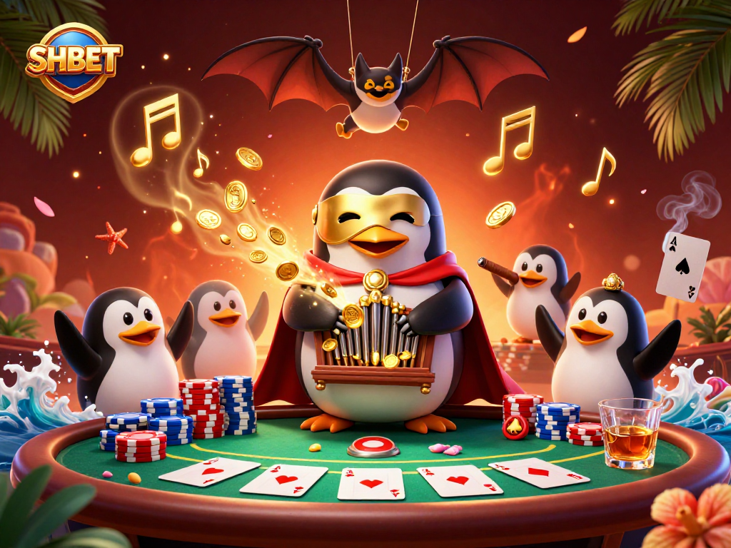 Experience the thrills of SHBET with dynamic casino elements and vibrant character scenes.