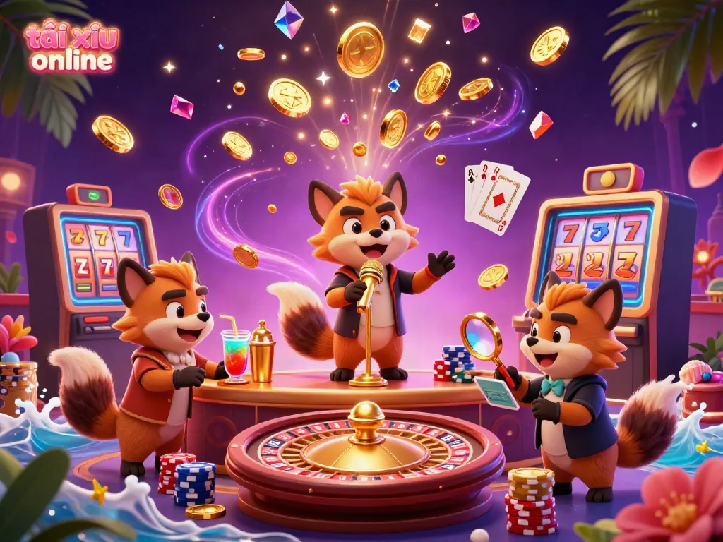 Experience the thrill of tài xỉu online with joyful hyenas in a lively comedy casino setting.
