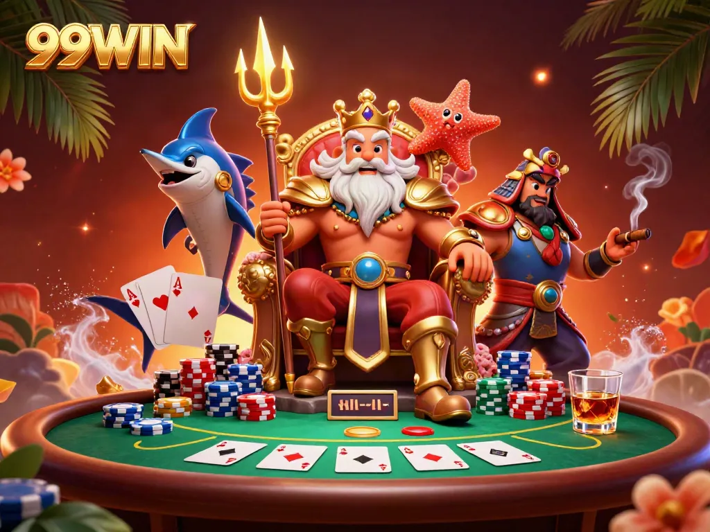 Engage in thrilling gameplay at 99WIN with a vibrant poker scene and characters.