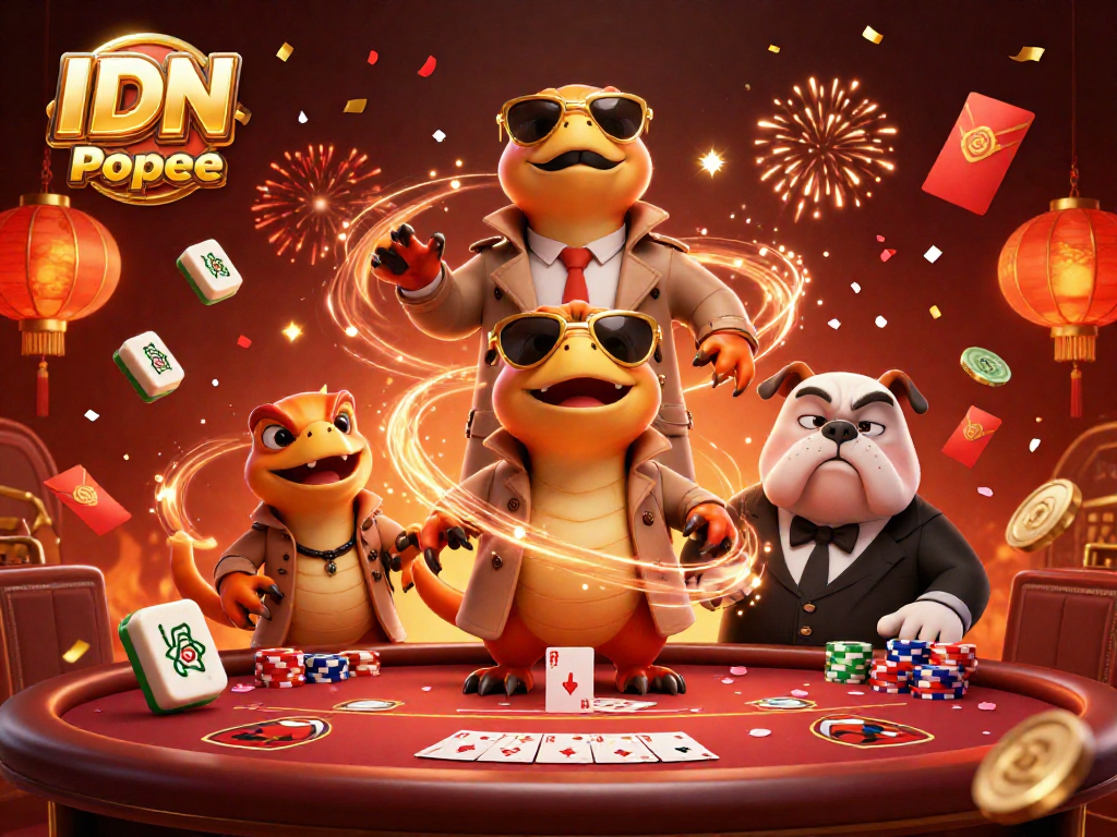 Join the action in IDN Poker Online with playful raptors and exciting casino elements!
