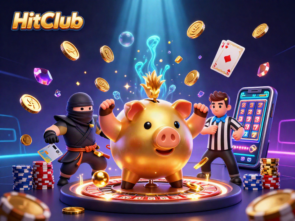 Experience the excitement of HitClub with cartoon characters themed around a vibrant casino atmosphere.