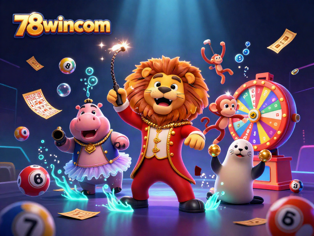Experience thrilling games at 78wincom with colorful lottery balls and vibrant characters in action.