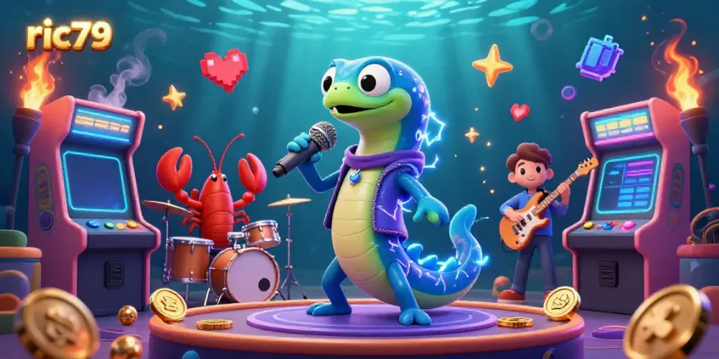 Experience ric79 at an immersive underwater casino with vibrant characters and gaming elements.