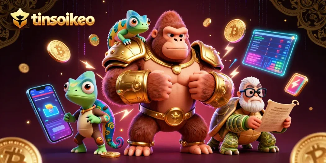 Engage with tinsoikeo's thrilling sports betting scene featuring dynamic characters and cryptocurrency elements.