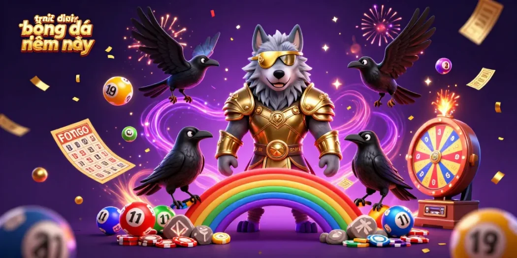 Stream live bóng đá đêm nay with dynamic casino elements and Norse-inspired characters.