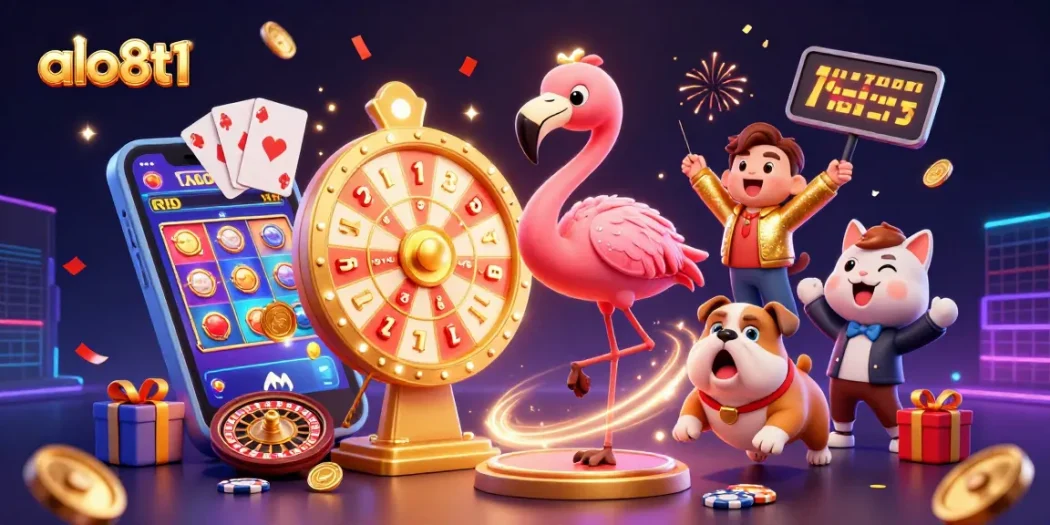 Spin the giant prize wheel at alo8t1 with vibrant casino elements, showcasing excitement and rewards.