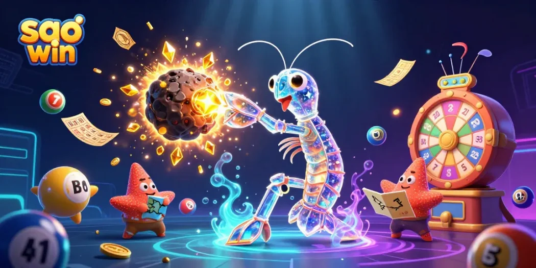 sao win brings excitement with colorful lottery balls and golden prizes in a vibrant casino scene.