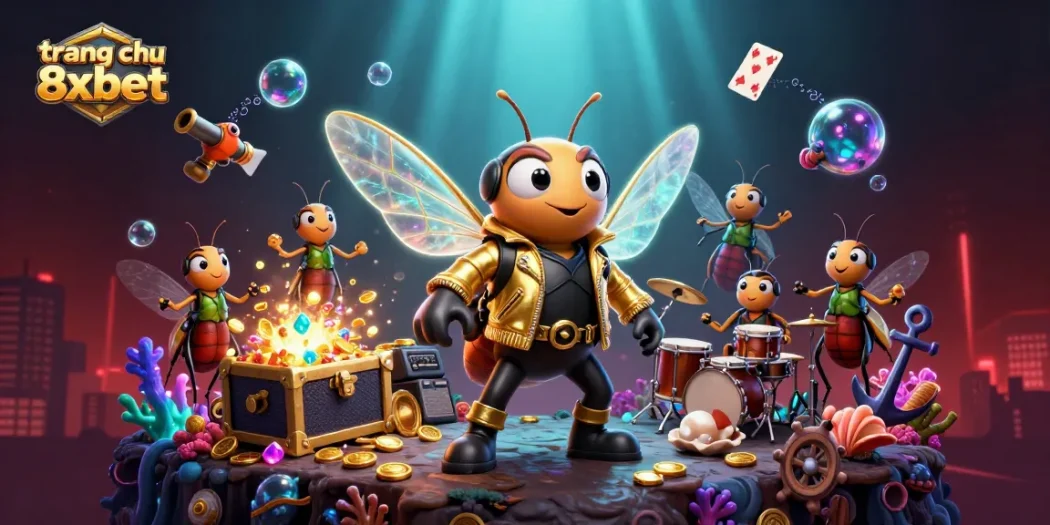 Join the excitement at trang chu 8xbet with vibrant casino elements and characters in a dynamic scene.