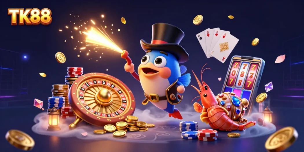 Win big at TK88 with thrilling games featuring animated characters and vibrant casino elements.