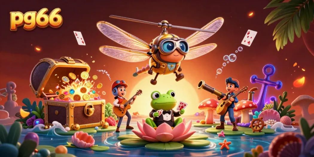 Experience thrilling gameplay at pg66 with a vibrant 3D illustration featuring casino excitement and action.
