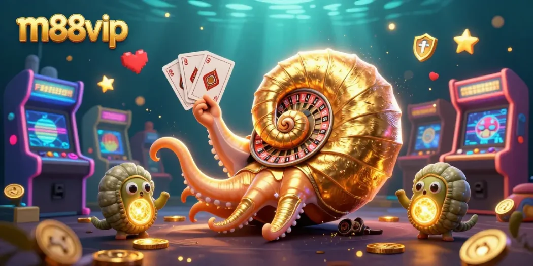 Experience the thrill of m88vip with a vibrant 3D casino scene featuring colorful machines and glowing characters.
