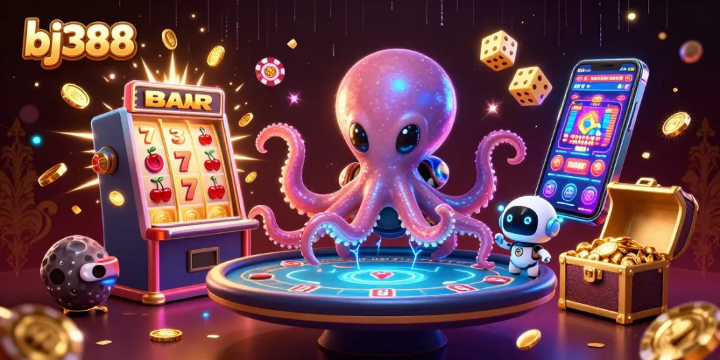 Bj388 offers thrilling online gambling adventures featuring an alien octopus and delightful game elements.