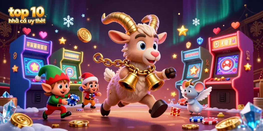 Enjoy the festive chaos of the top 10 nhà cái uy tín casino scene with characters engaging in playful mischief.