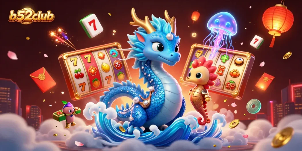 Engage with the vibrant b52club illustration, showcasing thrilling slot games and exciting features.
