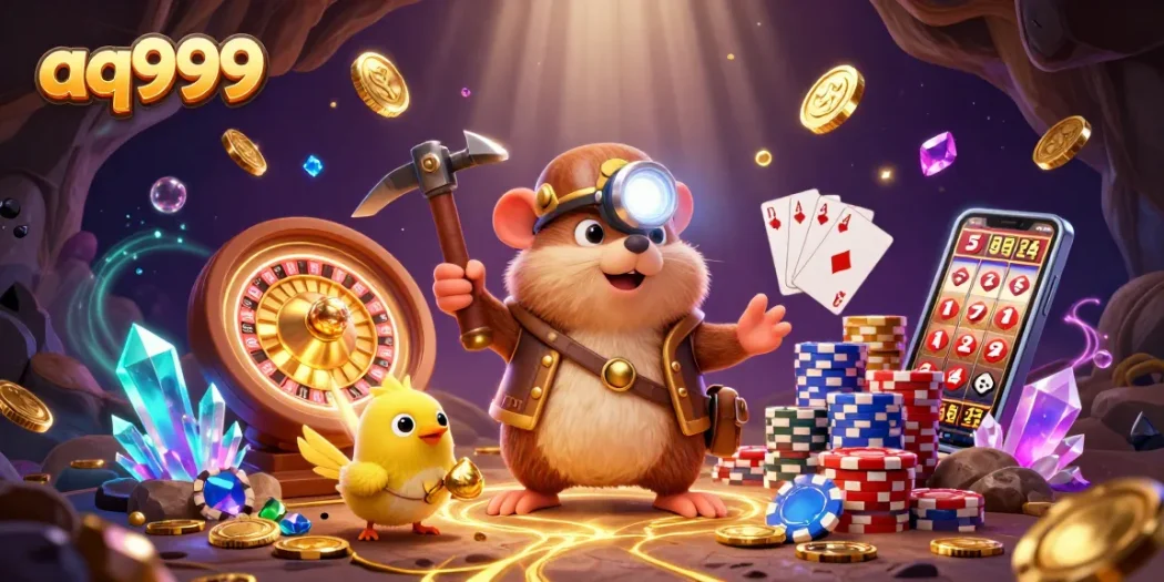 Experience the thrill of aq999 with this vibrant casino scene featuring winning treasures and dynamic game elements.