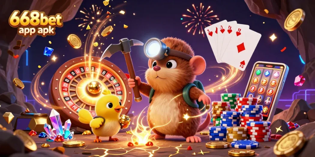 Engage with the 668bet app apk experience through this vibrant casino scene filled with excitement and opportunity.