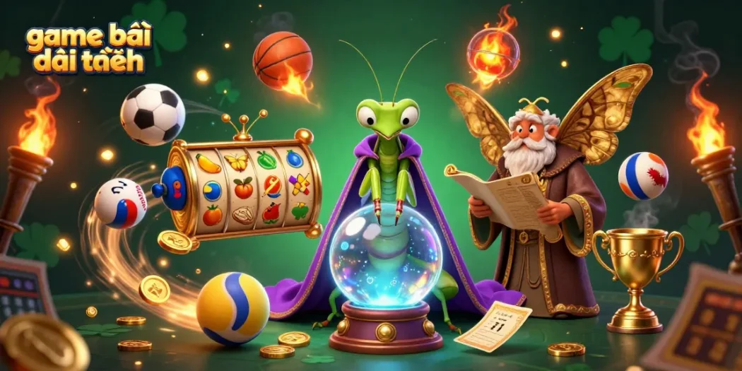 Engage in thrilling game bài đổi thưởng with dynamic 3D elements and mystical characters in a vibrant casino setting.