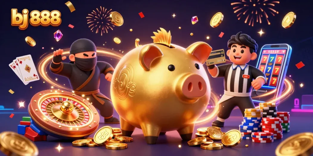 Experience the thrill of bj 888 with engaging characters and vibrant casino elements showcasing exciting gameplay.