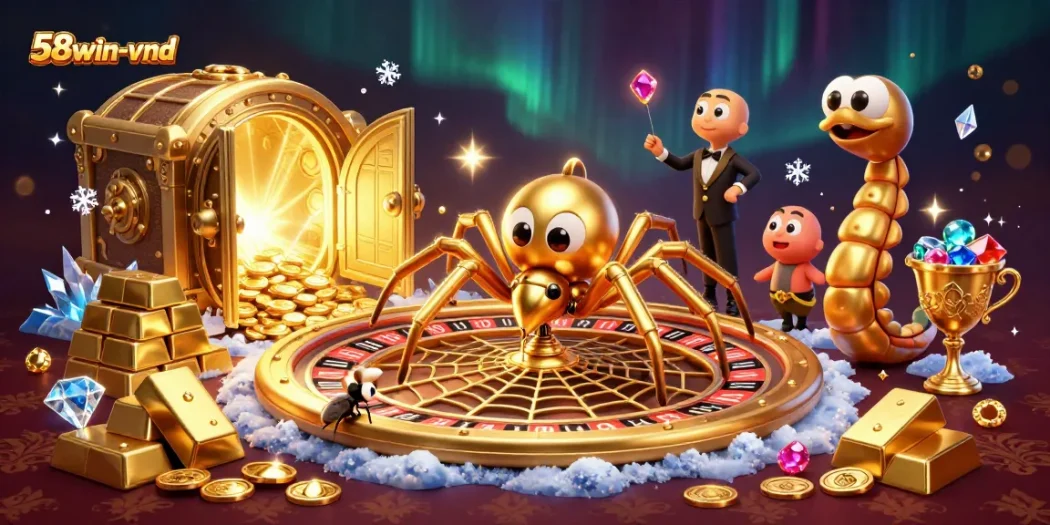 Engage with the thrilling world of 58win-vnd through this animated gambling scene with vibrant characters and elements.
