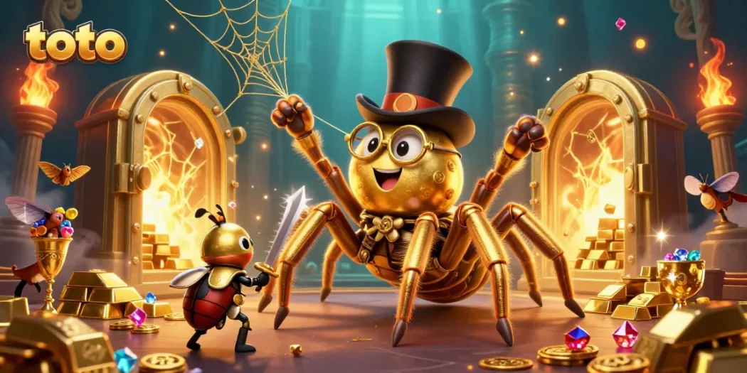 Spin to win with toto in a vibrant 3D casino scene featuring ornate treasures and charming characters.
