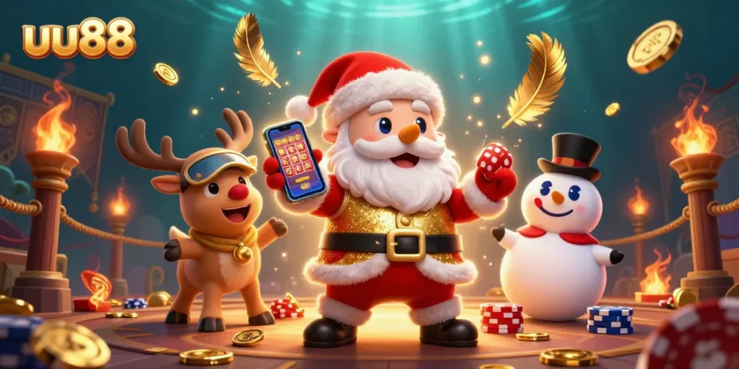 Join the excitement at uu88 as Santa Claus spins the jackpot slots with festive allies.