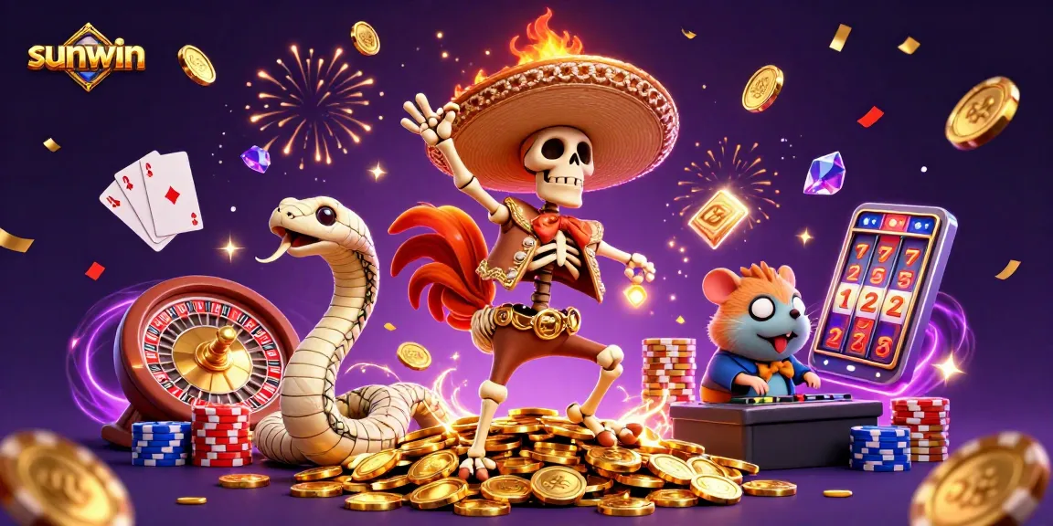 Experience winning excitement with sunwin in this vibrant 3D casino celebration scene.