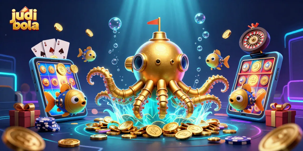 Engage in judi bola betting excitement with a vibrant casino scene packed with golden coins.