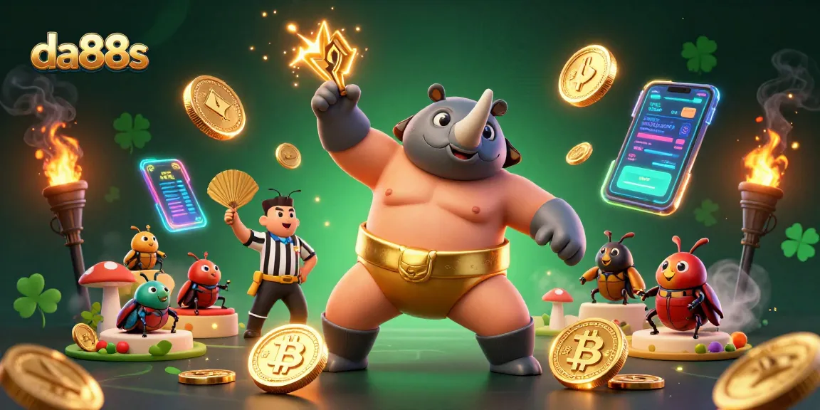 Win big at da88s with a dynamic 3D beetle champion amidst flying coins and crypto elements!