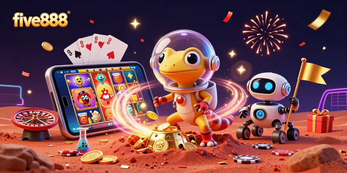 Experience the thrilling five888 casino adventure with a Martian gecko uncovering treasures!