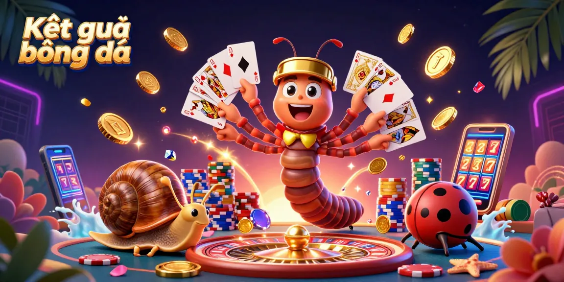 Kết quả bóng đá scene with a millipede dealer and high-roller snail amidst cascading coins and a spinning roulette wheel.